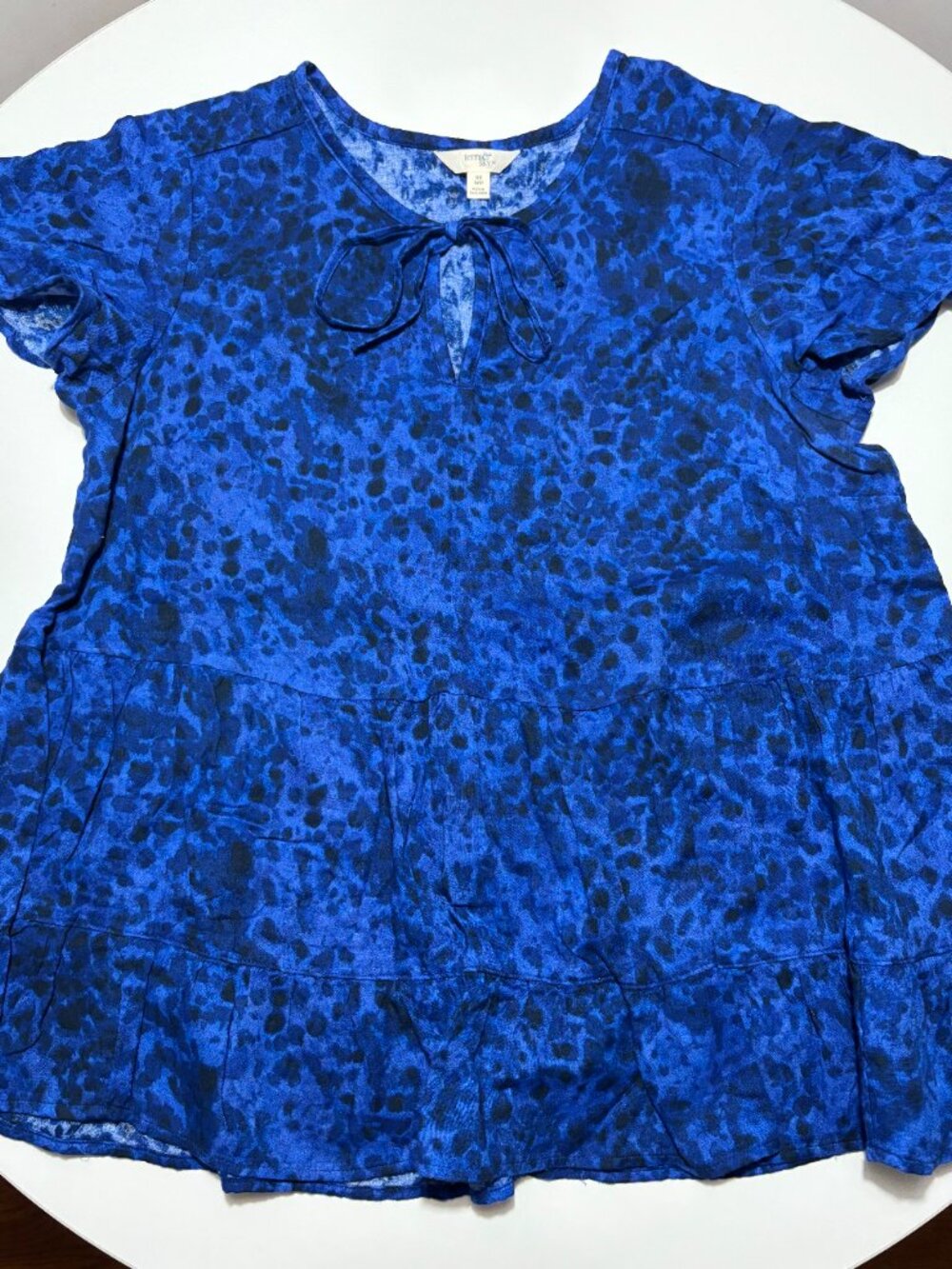 Terra & Sky Blue & Black Babydoll Peplum Cotton Smock Top - Picture 2 of 5